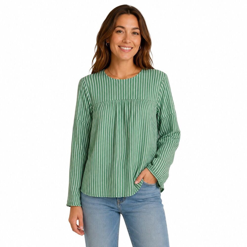 Michael Michael Kors Blouse Womens Medium Green Striped Long Sleeve Top